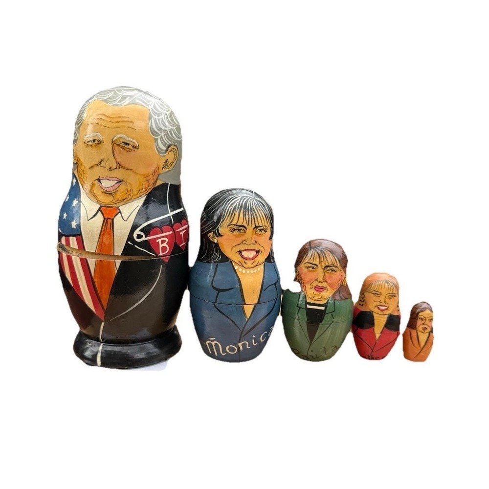 Vintage Bill Clinton Monica Lewinsky Nesting Dolls Set of 5 Political Humor 1990